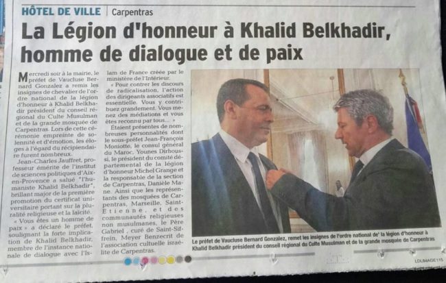 La Légion d’honneur à khalid Belkhadir, homme de dialogue et de paix